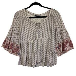 American Eagle Floral Paisley Bell Sleeve Ruffled Top Size Extra Small